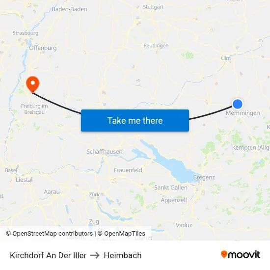 Kirchdorf An Der Iller to Heimbach map