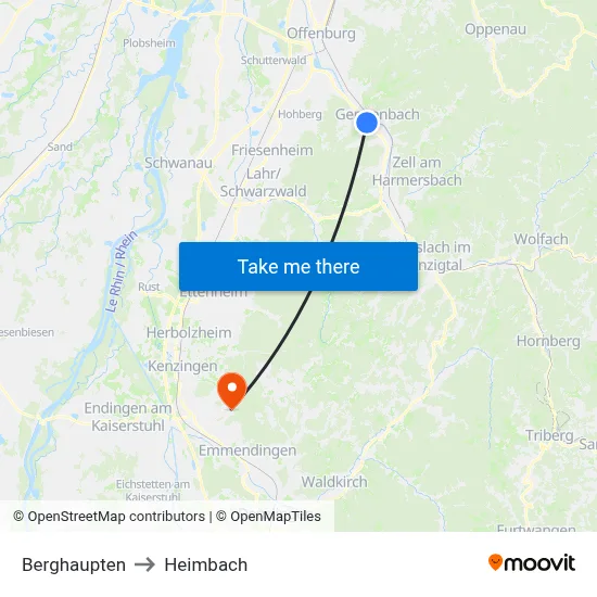 Berghaupten to Heimbach map