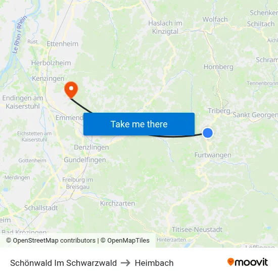 Schönwald Im Schwarzwald to Heimbach map