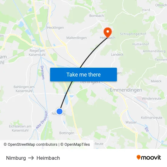 Nimburg to Heimbach map