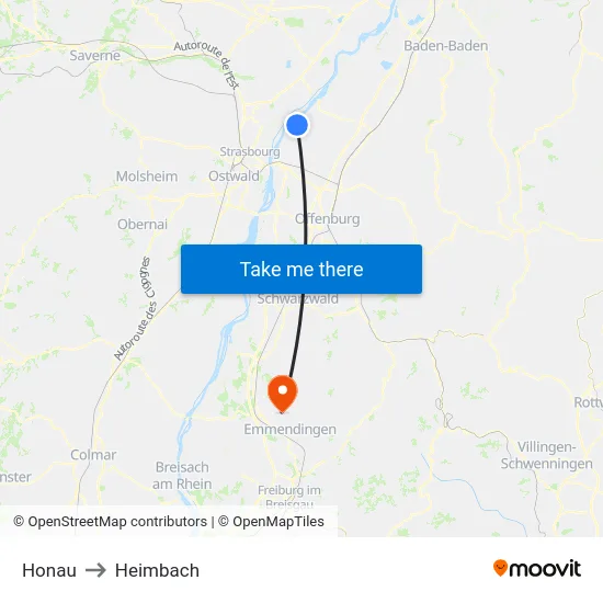 Honau to Heimbach map
