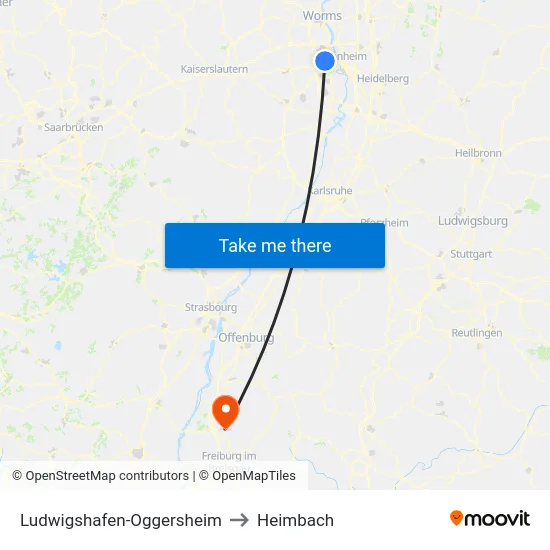 Ludwigshafen-Oggersheim to Heimbach map