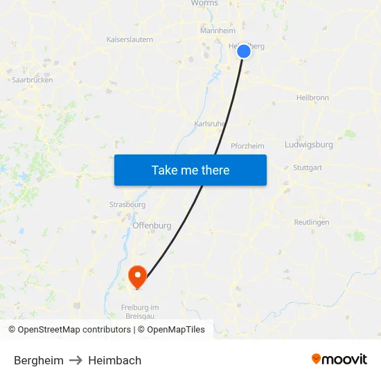 Bergheim to Heimbach map