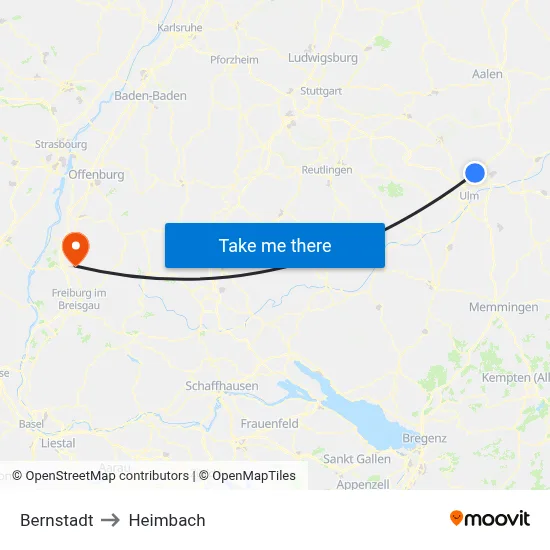 Bernstadt to Heimbach map