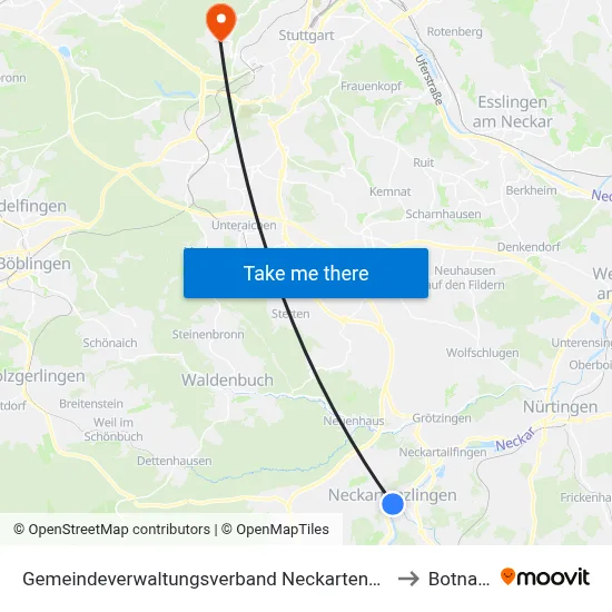 Gemeindeverwaltungsverband Neckartenzlingen to Botnang map