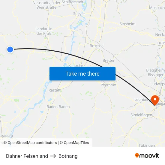 Dahner Felsenland to Botnang map