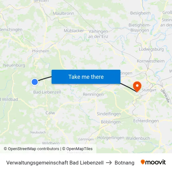 Verwaltungsgemeinschaft Bad Liebenzell to Botnang map