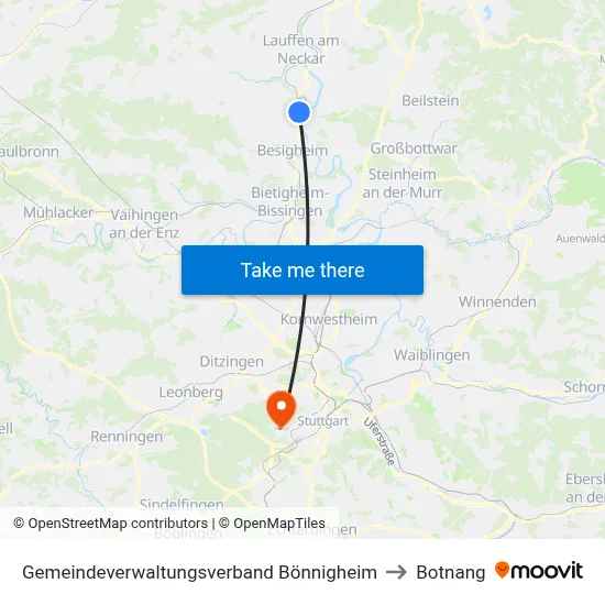 Gemeindeverwaltungsverband Bönnigheim to Botnang map