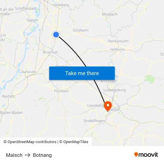 Malsch to Botnang map