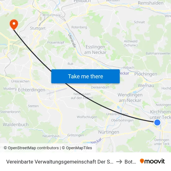 Vereinbarte Verwaltungsgemeinschaft Der Stadt Kirchheim Unter Teck to Botnang map