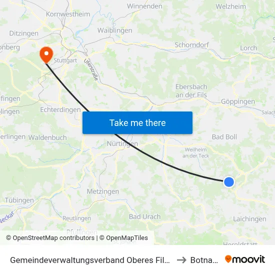 Gemeindeverwaltungsverband Oberes Filstal to Botnang map