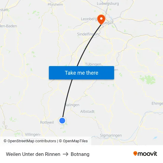 Weilen Unter den Rinnen to Botnang map