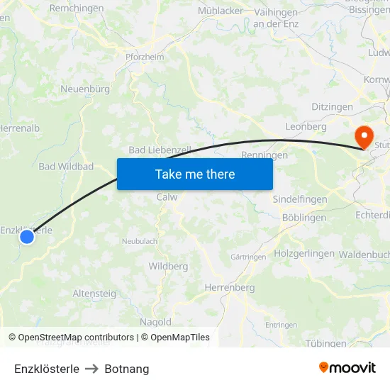 Enzklösterle to Botnang map