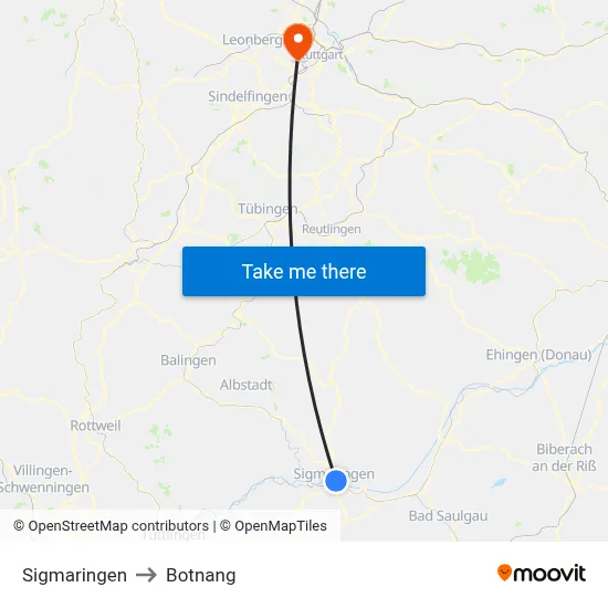 Sigmaringen to Botnang map