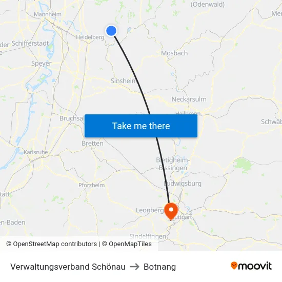 Verwaltungsverband Schönau to Botnang map
