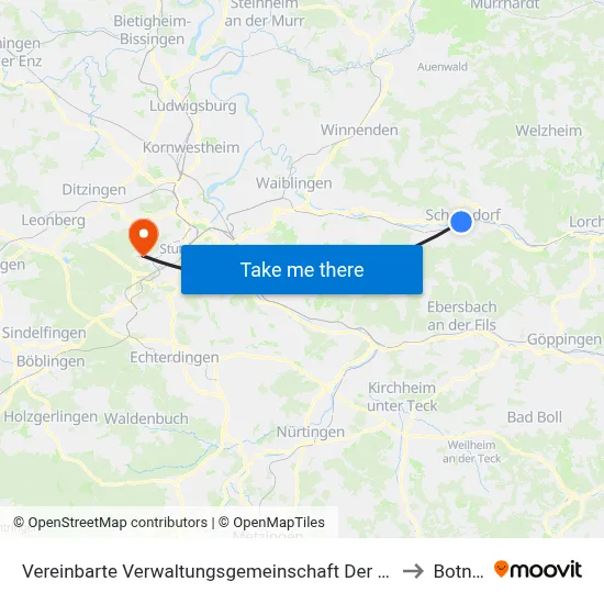 Vereinbarte Verwaltungsgemeinschaft Der Stadt Schorndorf to Botnang map