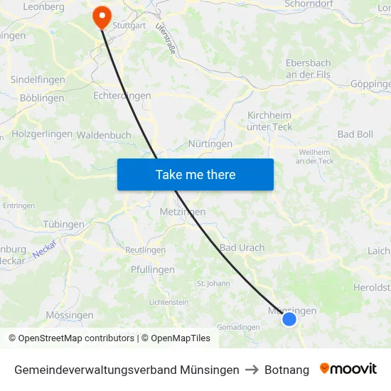 Gemeindeverwaltungsverband Münsingen to Botnang map