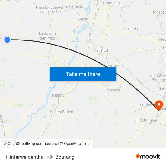 Hinterweidenthal to Botnang map