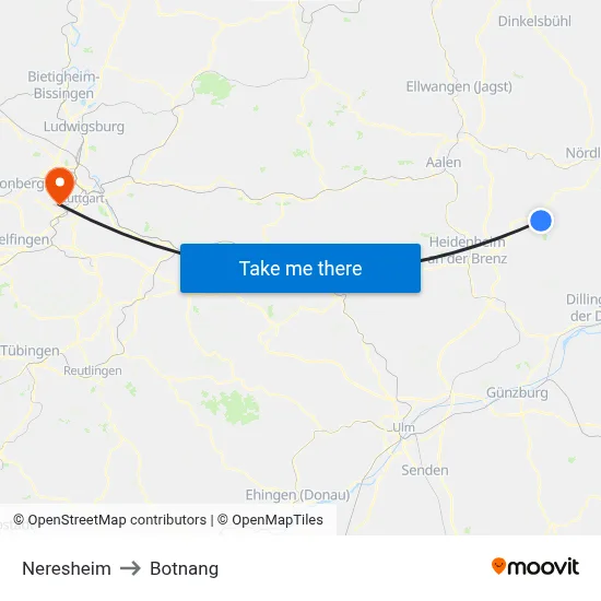 Neresheim to Botnang map