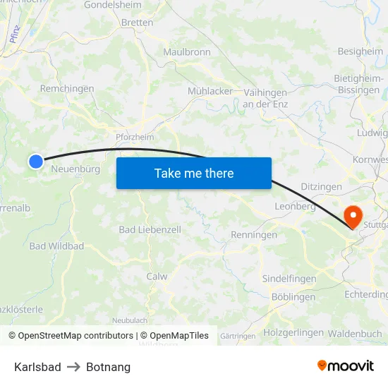 Karlsbad to Botnang map