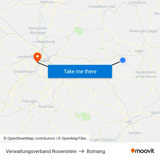 Verwaltungsverband Rosenstein to Botnang map