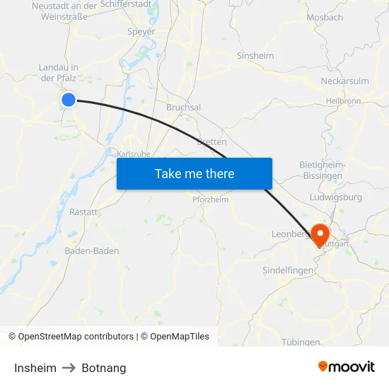 Insheim to Botnang map
