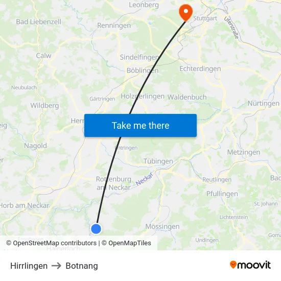Hirrlingen to Botnang map