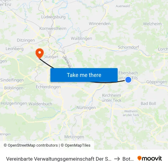 Vereinbarte Verwaltungsgemeinschaft Der Stadt Ebersbach An Der Fils to Botnang map