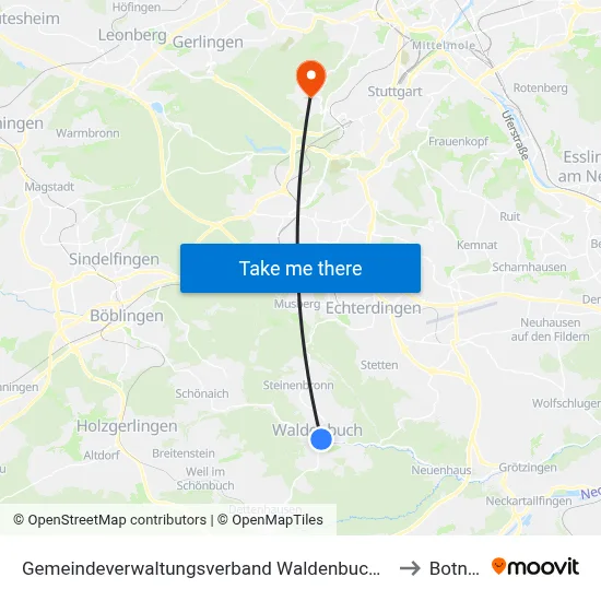 Gemeindeverwaltungsverband Waldenbuch/Steinenbronn to Botnang map