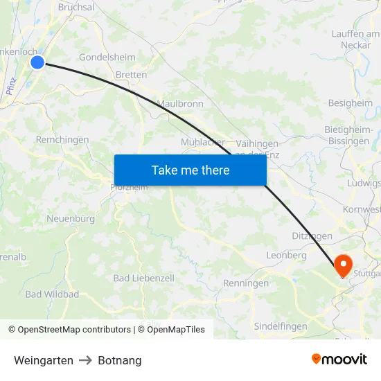 Weingarten to Botnang map