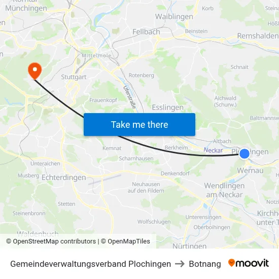 Gemeindeverwaltungsverband Plochingen to Botnang map