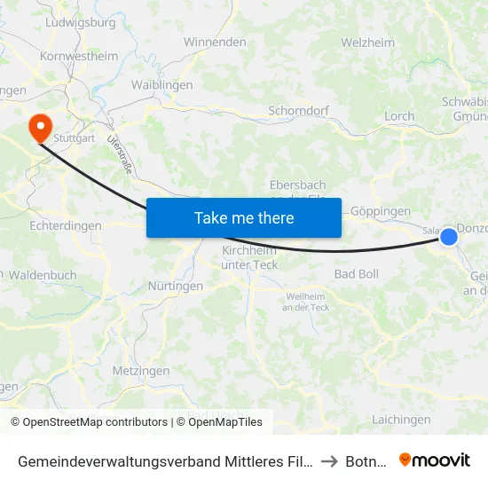 Gemeindeverwaltungsverband Mittleres Fils-Lautertal to Botnang map