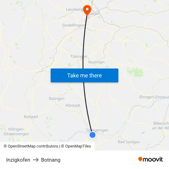 Inzigkofen to Botnang map