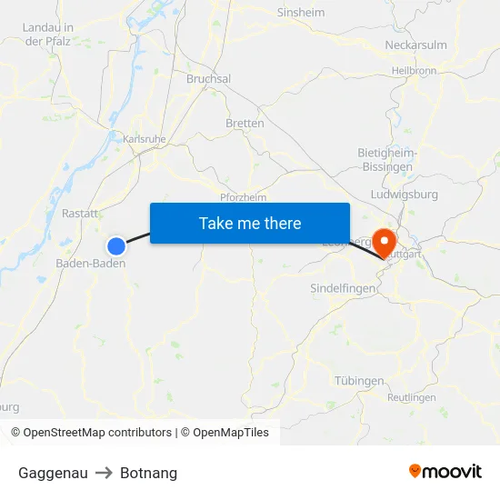 Gaggenau to Botnang map