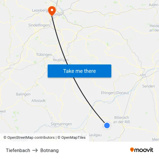 Tiefenbach to Botnang map