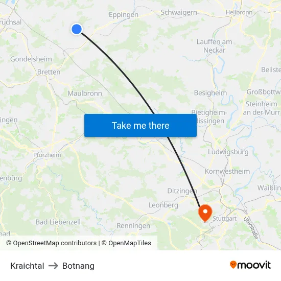 Kraichtal to Botnang map