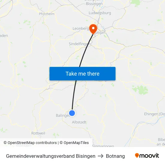 Gemeindeverwaltungsverband Bisingen to Botnang map