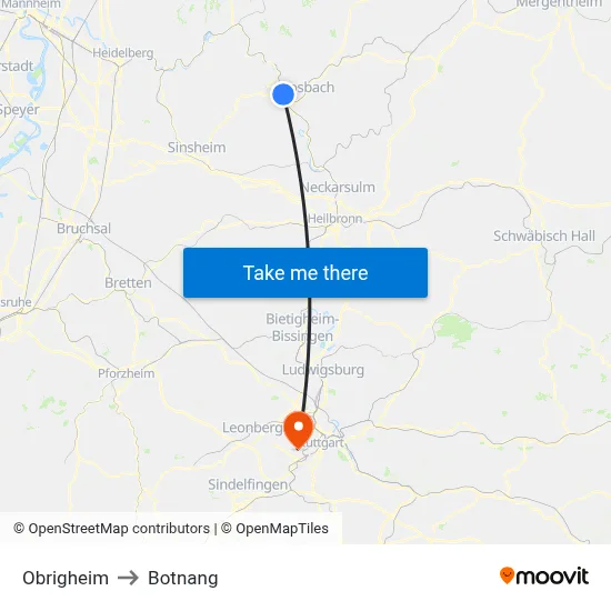 Obrigheim to Botnang map