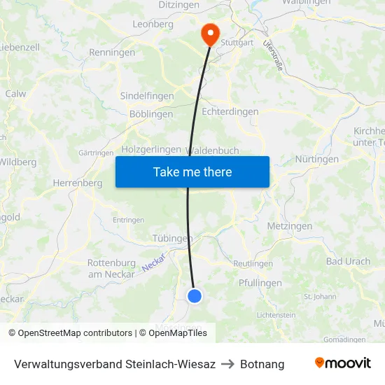 Verwaltungsverband Steinlach-Wiesaz to Botnang map
