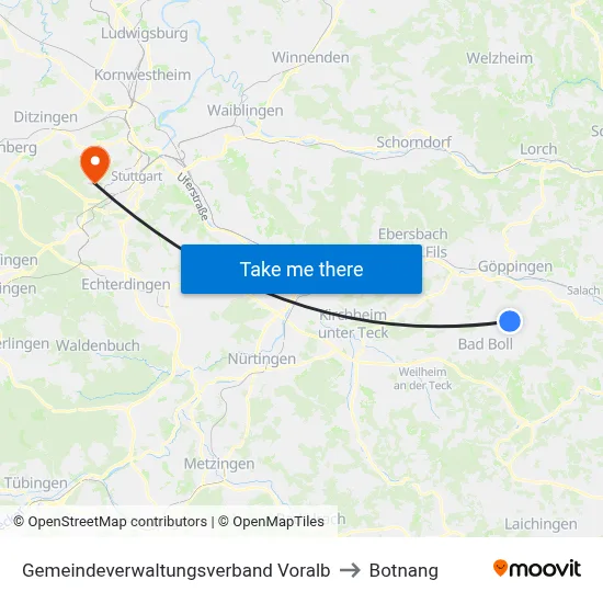 Gemeindeverwaltungsverband Voralb to Botnang map