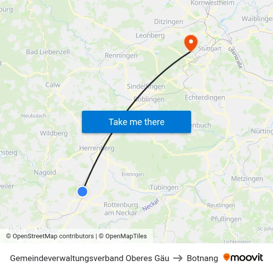 Gemeindeverwaltungsverband Oberes Gäu to Botnang map
