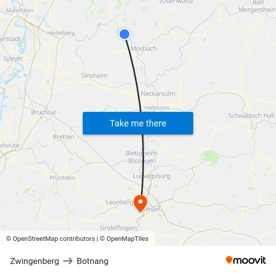 Zwingenberg to Botnang map