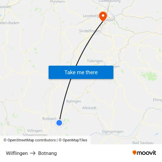 Wilflingen to Botnang map