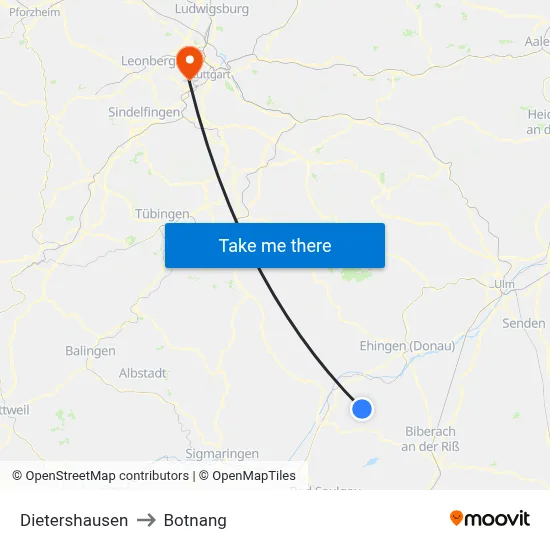 Dietershausen to Botnang map
