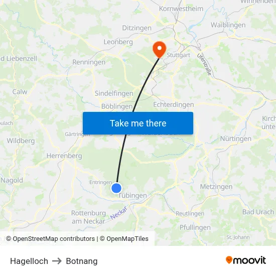 Hagelloch to Botnang map