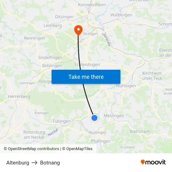 Altenburg to Botnang map