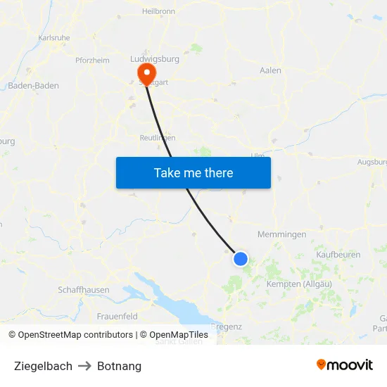Ziegelbach to Botnang map