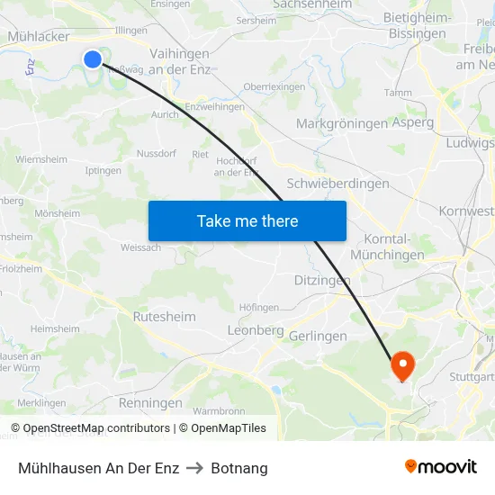 Mühlhausen An Der Enz to Botnang map