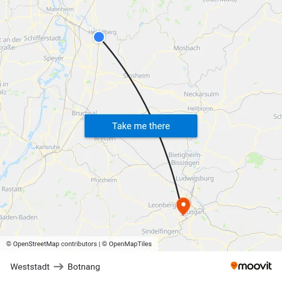 Weststadt to Botnang map
