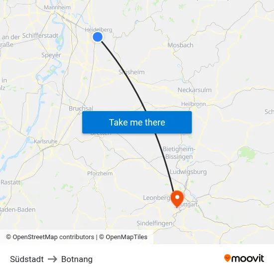 Südstadt to Botnang map